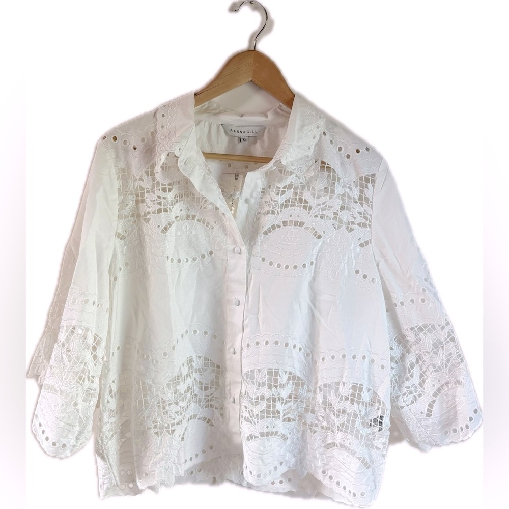 RANA GILL ANTHROPOLOGIE Selena White Eyelet Lace Top